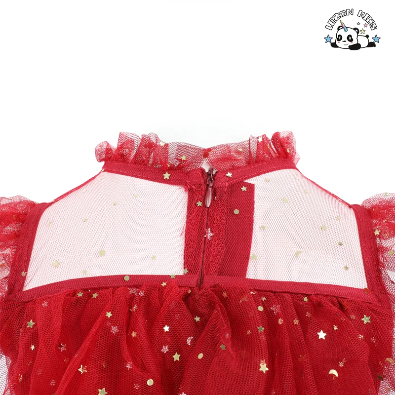 LEZONKIDS - Summer Clothing Shining Layered Gauze Ball Gown Cake Girl Dresses for Wedding Pageant Party